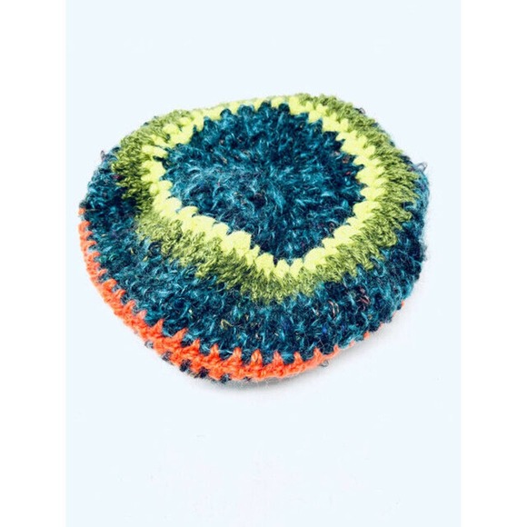 Unbranded Teal Green Yellow Wool Winter Hat Cap